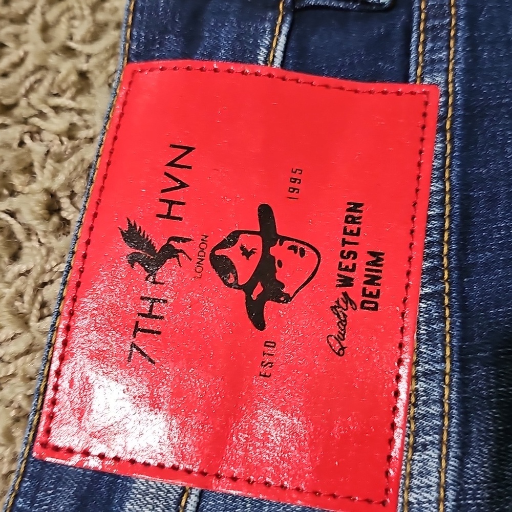 NWT 7TH HVN Jean Shorts Distressed Paint Stretch Blue Denim 36 Jorts Stretch - Picture 8 of 9